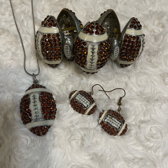 Football Rhinestone Bling Bracelet, Necklace & Earring Set - Picture 2 of 8